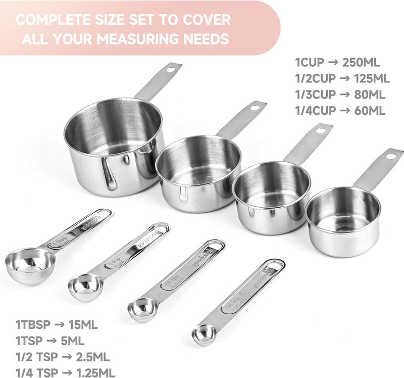 Strelitsia Measuring Cups and Spoons Set,Stainless Steel 8 Piece Nesting Measuring Tools for Dry & Liquid Ingredients, Kitchen Gadgets for Cooking and Baking, Includes 4 Cups and 4 Spoons - Image 2